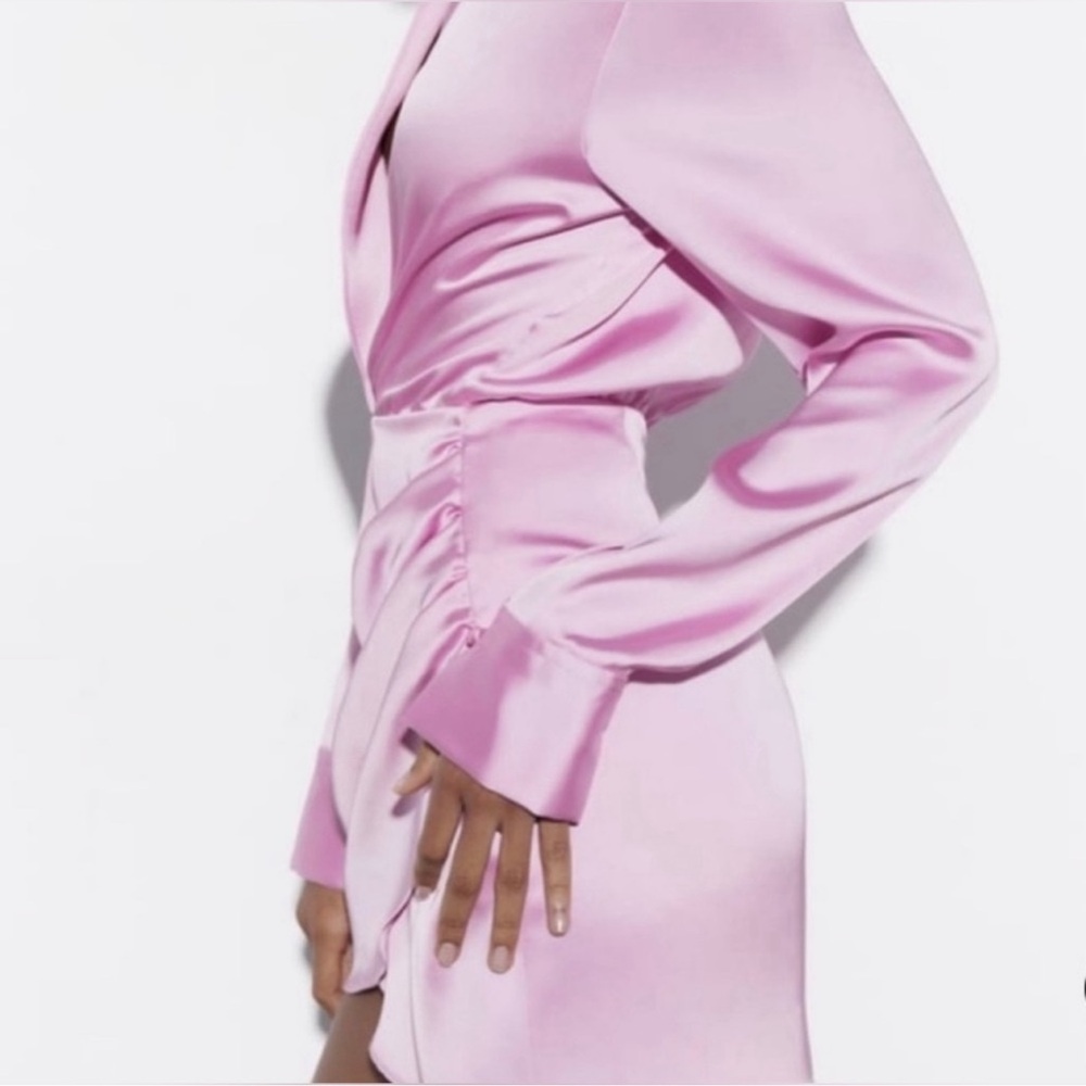 Zara Light Pink Satin Wrap-Style Mini Dress - Picture 11 of 12